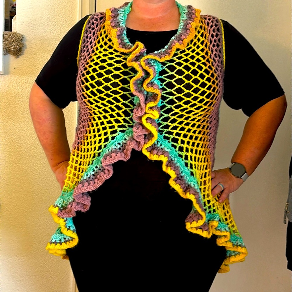 Multicolored Handmade Crocheted Mandala Sweater Vest